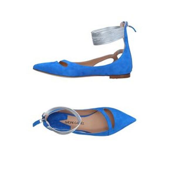 Italian Blue Suede Ballerina Flats SIZE 4 Metallic Silver Wrap Ankle $360 NEW - Picture 1 of 10